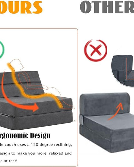 jela Sofa Bed Foldable Mattress Luxury Miss Fabric, Folding Sleeper Sofa Chair Bed Floor Mattress Floor Couch, Fold Out Couch Futon Mattress for Guest Room, Living Room (83"x33",Dark Gray) - LeafyLoom