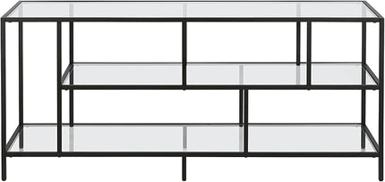 Henn&Hart Rectangular TV Stand with Glass Shelves for TV's up to 60" in Blackened Bronze, TV Stands for the Living Room - LeafyLoom