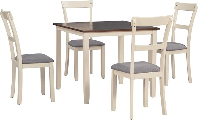 5 Piece Industrial Dining Set with Solid Wood Table and 4 High-density Foam Burlap Upholstered Cushions Chairs for Kitchen, Diningroom, Living Room, Easy to Assemble, Brown+Gray+Natural - LeafyLoom