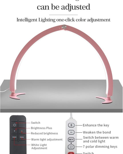 Yoidesu Half Moon Nail Desk Lamp, 27.5inch 3200K to 5600K Dimmable LED Lash Light 40W 320LED 2000LM Beauty Light for Skincare Eyebrows Nail Art Tattoo Facial Spa, Adjust Brightness - LeafyLoom