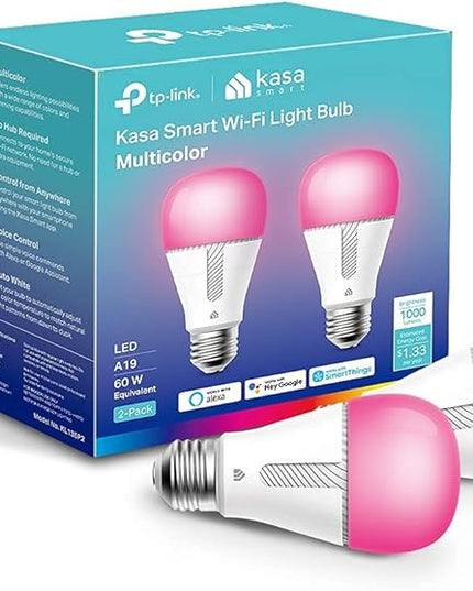 Kasa Smart Bulb, 1000 Lumens Full Color Changing Dimmable Smart WiFi Light Bulb Compatible with Alexa and Google Home, 11W, A19, 2.4Ghz only, No Hub Required (KL135P2), 2-Pack,White KasaSmartbyTP-Link
