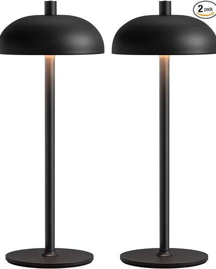 Cordless LED Table Lamp Set of 2, Modern Portable Desk Lamp, 3 Color Stepless Dimming Built-in Rechargeable Battery Lights, for Bedroom, Patio, Outdoor, Restaurant, Bedside Night Lamp(Black) - LeafyLoom