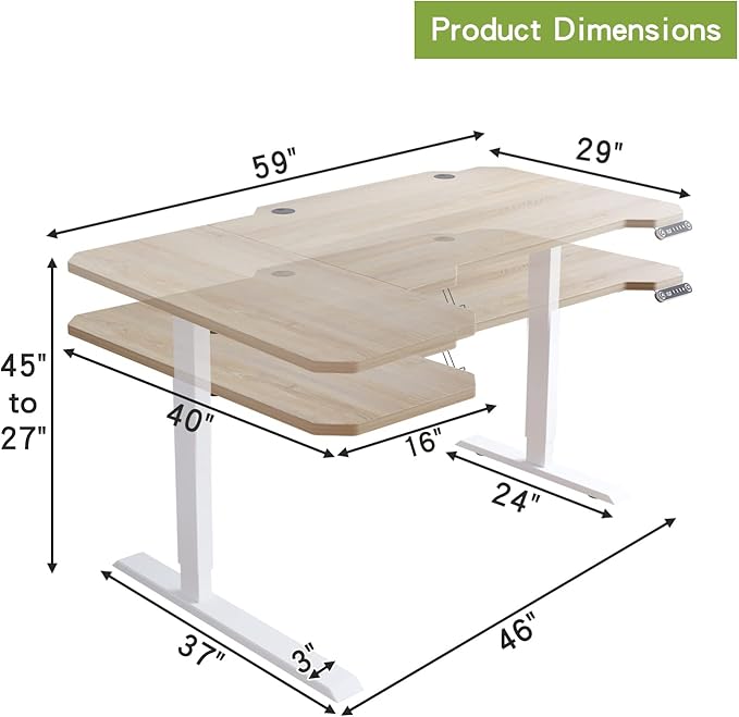 Radlove 59-Inch Large Electric Height Adjustable Computer L-Shaped Desk with Memory Controller Corner Standing Desk Modern Workstation with Splice Board Ergonomic Desk (White Frame + Oak Top) - LeafyLoom
