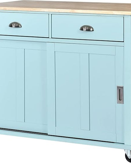 Mobile Kitchen Island with Solid Wood Tabletop, Storage Cabinet and 2 Drawers, Kitchencart w/Locking Wheels Drop Leaf, for Dining Room, Coffee Bar Service - LeafyLoom