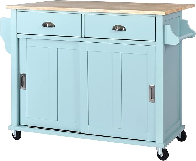 Mobile Kitchen Island with Solid Wood Tabletop, Storage Cabinet and 2 Drawers, Kitchencart w/Locking Wheels Drop Leaf, for Dining Room, Coffee Bar Service - LeafyLoom