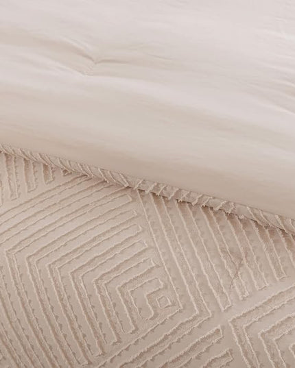 Full Comforter Set, Tufted Cream Comforter Set Full, Boho Bedding Comforter Sets Extra Fluffy, Ideal for All Seasons 3 Pieces (1 Comforter, 2 Pillowcases) - LeafyLoom