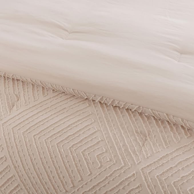 Full Comforter Set, Tufted Cream Comforter Set Full, Boho Bedding Comforter Sets Extra Fluffy, Ideal for All Seasons 3 Pieces (1 Comforter, 2 Pillowcases) - LeafyLoom