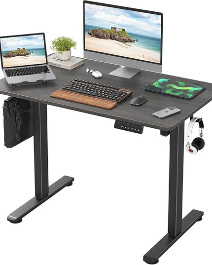 STARY Electric Memory Preset 40 x 24 Inches Adjustable Height Computer Workstation Sit Stand Home Office Desk with Splice Board, 4024, Abner Walnut Desktop/Black Frame - LeafyLoom