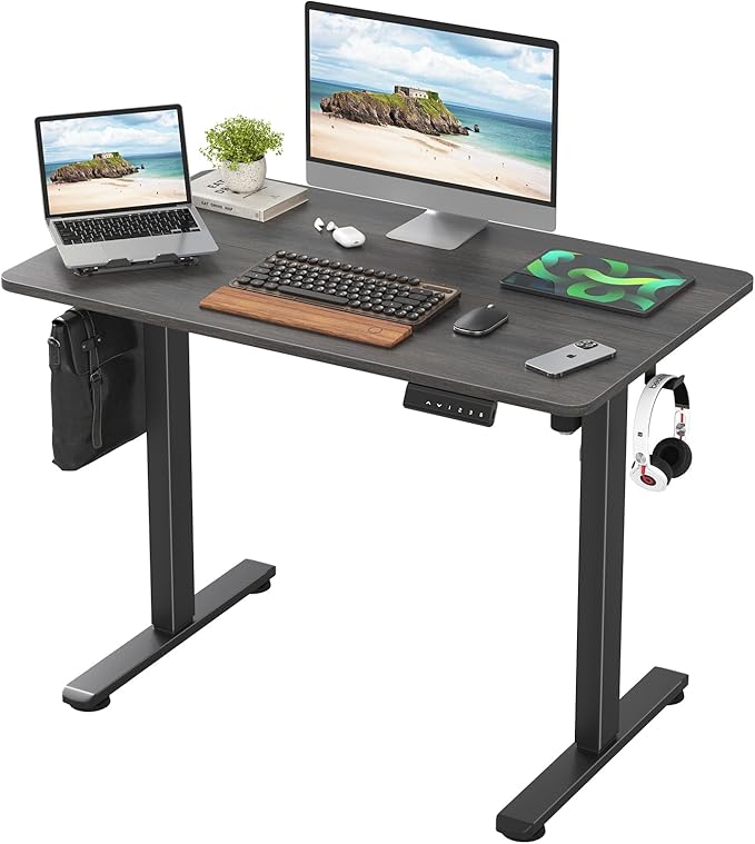 STARY Electric Memory Preset 40 x 24 Inches Adjustable Height Computer Workstation Sit Stand Home Office Desk with Splice Board, 4024, Abner Walnut Desktop/Black Frame - LeafyLoom