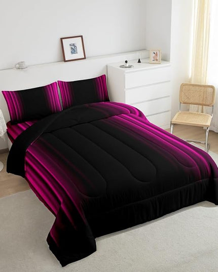 Geometric Abstract Ombre Bedding Bed Set Men Adults Teens Rose Red Black Striped Comforter Set Kids Boys Girls Simple Modern Comforter Collection 2Pcs Twin Size Boys - LeafyLoom
