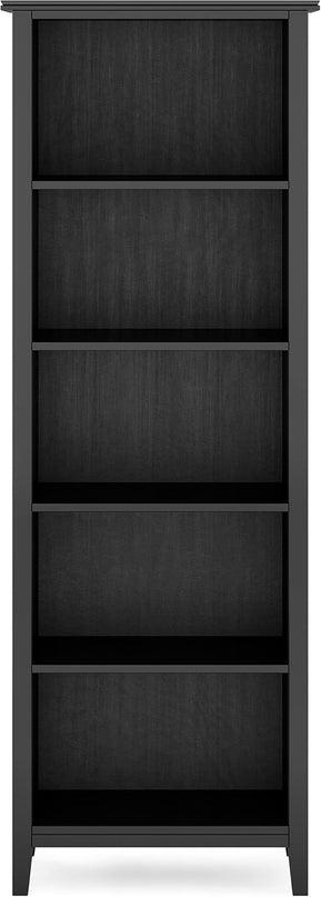 SIMPLIHOME Artisan SOLID WOOD 26 Inch Contemporary 5 Shelf Bookcase in Black, For the Living Room, Study Room and Office - LeafyLoom