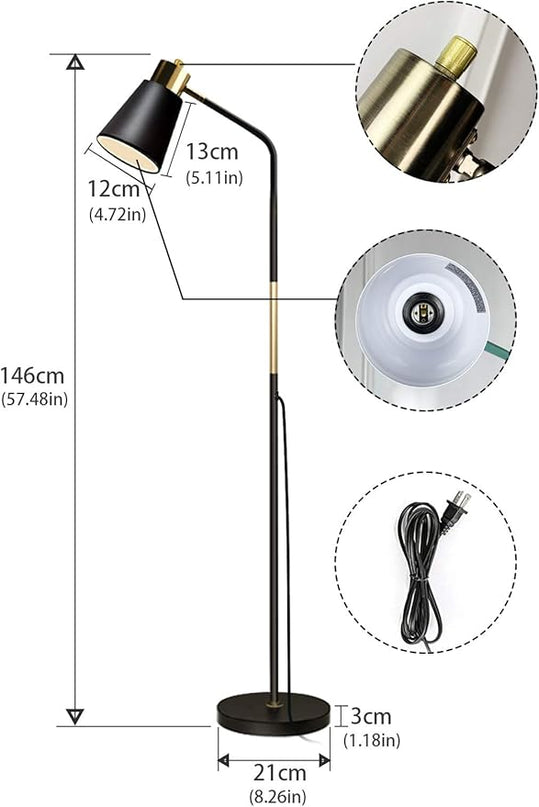 Floor Lamp, Dimmable Floor Lamps for Living Rooms & Bedrooms, Farmhouse Reading Lamp - Standing, Adjustable Metal Heads Indoor Task Lighting for Living Room Bedroom Office Home Décor (Black-01) - LeafyLoom