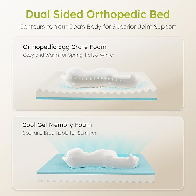 Extra Large Dog Bed, Orthopedic Dog Bed with Cooling Gel Memory Foam, Waterproof XL Dog Bed with Removable Washable Cover, 42" Dog Sofa Couch Dutch Velvet with Bone Toy, Dark Gray LeafyLoom