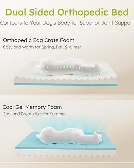 Large Dog Bed, Orthopedic with Cooling Gel Memory Foam, Waterproof with Removable Washable Cover, 36" Dog Sofa Couch Dutch Velvet with Bone Toy, Dark Gray LeafyLoom