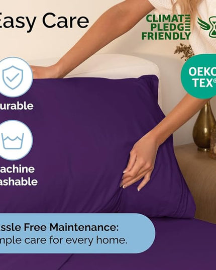 Split King Size 5 Piece Sheet Set - Comfy Breathable & Cooling Sheets - Hotel Luxury Bed Sheets for Women & Men - Deep Pockets, Easy-Fit, Soft & Wrinkle Free Sheets - Purple Oeko-Tex Bed Sheet Set - LeafyLoom