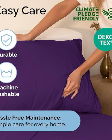 Twin XL Size 3 Piece Sheet Set - Comfy Breathable & Cooling Sheets - Hotel Luxury Bed Sheets for Women & Men - Deep Pockets, Easy-Fit, Extra Soft & Wrinkle Free Sheets - Purple Oeko-Tex Bed Sheet Set - LeafyLoom