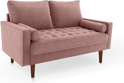 Velvet Furniture for Small Spaces, Mid-Century Modern Loveseats for Living Room, Love Seat Couch Sofas, 58 Inches, Rose - LeafyLoom