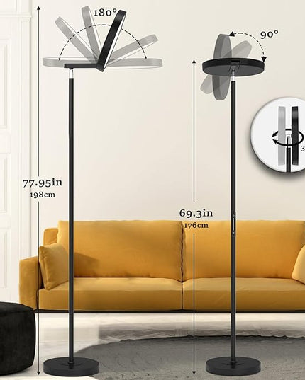 JOOFO Folding Floor Lamp, Sky LED Floor Lamp with Modern Folding Torchiere Design, 5 Color Temperatures Lamp with Remote and Touch Pad, Perfect Standing Folding Light for Bedroom,Office(Black-Folding) - LeafyLoom