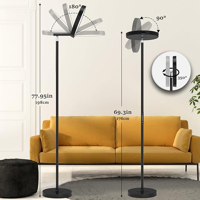 JOOFO Folding Floor Lamp, Sky LED Floor Lamp with Modern Folding Torchiere Design, 5 Color Temperatures Lamp with Remote and Touch Pad, Perfect Standing Folding Light for Bedroom,Office(Black-Folding) - LeafyLoom