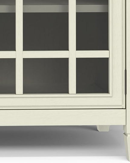 SIMPLIHOME Connaught Low Storage Cabinet, 60 inch, Antique White - LeafyLoom