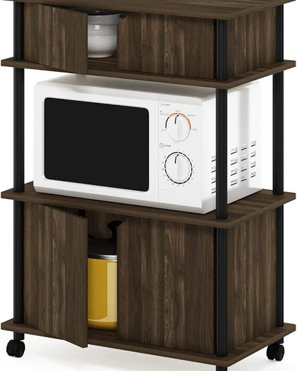 Furinno Turn-N-Tube Kitchen Storage Cart with Cabinet and Lockable Wheels, Columbia Walnut/Black - LeafyLoom