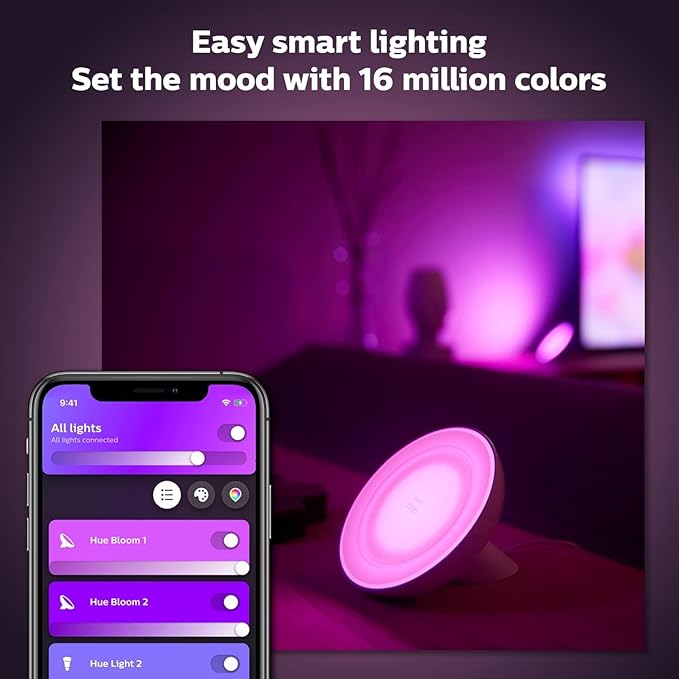 Philips Hue Bloom Smart Table Lamp, White - White and Color Ambiance LED Color-Changing Light - 1 Pack - Control with Hue App - Compatible with Alexa, Google Assistant, and Apple Homekit PhilipsHue