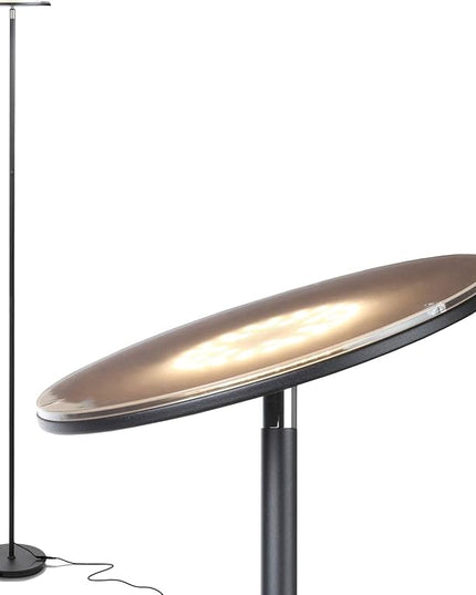 Brightech Sky LED Torchiere Super Bright Floor Lamp - Contemporary, High Lumen Light for Living Rooms & Offices - Dimmable, Indoor Pole Uplight for Bedroom Reading - Black - LeafyLoom