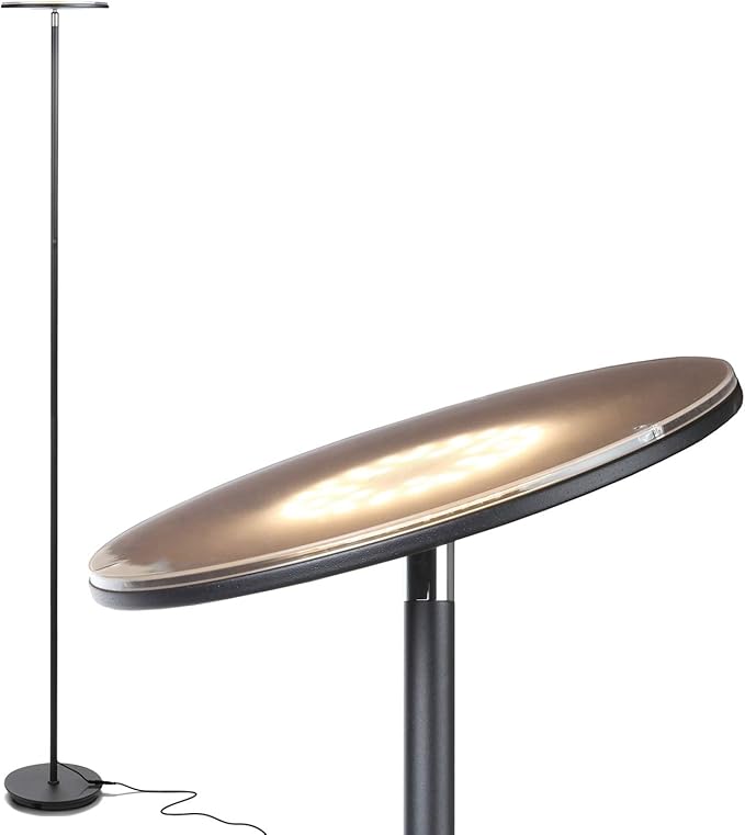 Brightech Sky LED Torchiere Super Bright Floor Lamp - Contemporary, High Lumen Light for Living Rooms & Offices - Dimmable, Indoor Pole Uplight for Bedroom Reading - Black - LeafyLoom