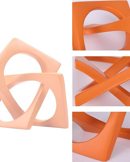 DOVDOV Geometric cube orange knot decorations, geometric sculptures, modern home decorations for home decor accents, dining tables, on shelves, consoles, entryway tabletop centrepieces - LeafyLoom