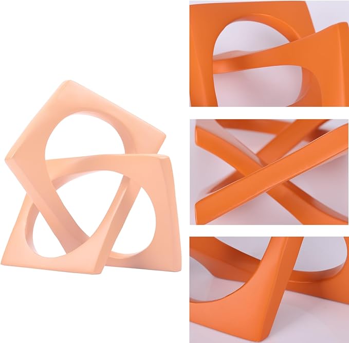 DOVDOV Geometric cube orange knot decorations, geometric sculptures, modern home decorations for home decor accents, dining tables, on shelves, consoles, entryway tabletop centrepieces - LeafyLoom