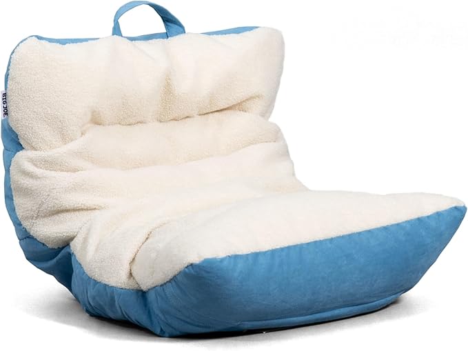 Big Joe Roma Kid's Bean Bag Chair, Oat Sherpa and Dusty Blue, Vegan Suede, 2 feet - LeafyLoom