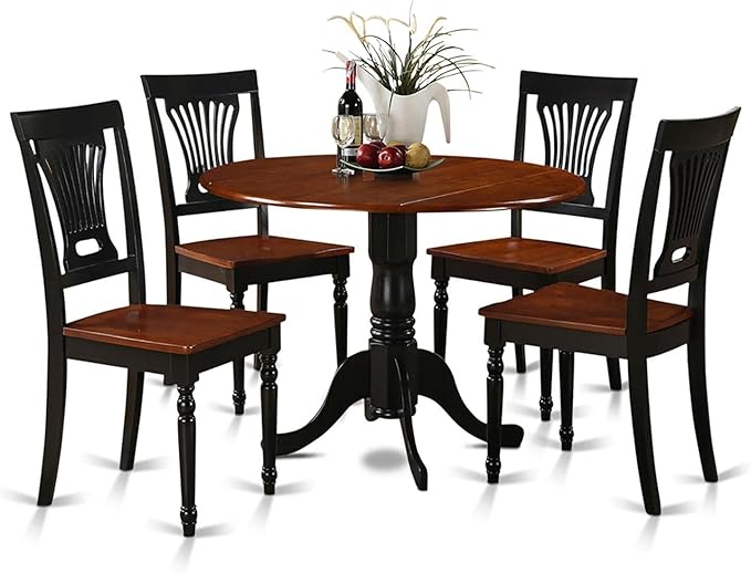 East West Furniture DLPL5-BCH-W Dublin 5 Piece Kitchen Set Includes a Round Table with Dropleaf and 4 Dining Room Chairs, 42x42 Inch - LeafyLoom