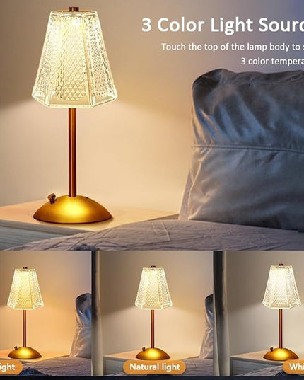 Cordless Metal Desk Lamp, Touch Sensor Control LED Table Lamp,3 Color Stepless Dimmable Battery Powered Lamp,Night Light for Kids Nursery,Bedroom/Desk/Cafe (Gold-2) - LeafyLoom