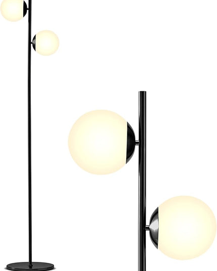 Brightech Sphere - Mid Century Modern 2 Globe Floor Lamp for Living Room Bright Lighting - Contemporary LED Standing Light for Bedrooms & Offices - Black Indoor Pole Light - LeafyLoom