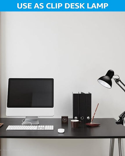 TORCHSTAR Metal Desk Lamp with Clamp, Swing Arm , Architect Adjustable Gooseneck Table Lamp, Clip Desk Lights for Home Office, Work, Study, Reading, E26 Base, Multi-Joint, Black - LeafyLoom