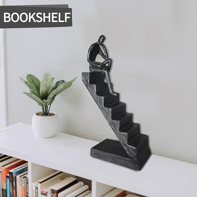 Jalunth Bookshelf Bookcase Aesthetic Decoration Art Sculptures Home Decor Book Shelf Case Modern Accents Figurine Reading Metal Decorative Ideas Objects Accessories Library Office Steel Statue Gifts - LeafyLoom