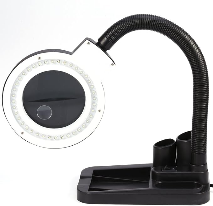 Magnifier with Light and Stand,Adjustable 40 LED Magnifying Desk Lamp Light Magnifier & Desk Lamp Illuminated Lighting 5X 10X Stand Magnifier Crafts Glass Tabletop Lamp with Pen Container - LeafyLoom