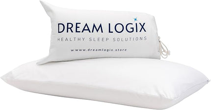 Talalay Natural Latex Foam Pillow DreamLogix - Queen Size Medium Soft Pillow for Sleeping, Side, Stomach & Back Sleepers, Neck Support, 100% Cotton Cover, (Medium Soft, Queen Size 28''x16''x6'') - LeafyLoom