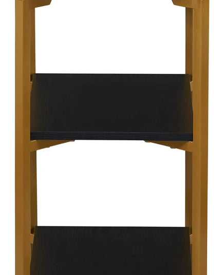 Household Essentials Crown Narrow 3 Shelf Open Storage Bookshelf Black Oak Wood Grain and Gold Metal - LeafyLoom