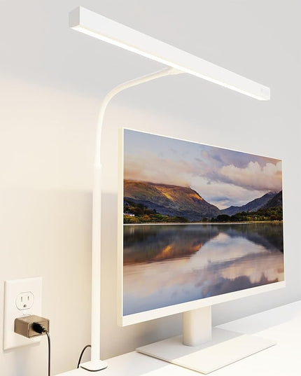 SUPERDANNY LED Desk Lamp for Home Office, Eye-Caring Desk Light with Adjustable Gooseneck, 12W Touch Control Dimmable Brightness, Architect Clamp Lamp with USB Adapter, White - LeafyLoom