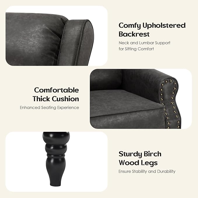 STARY Faux Leather Pushback Recliner Chair for Living Room Bedroom RV, Dark Gray - LeafyLoom