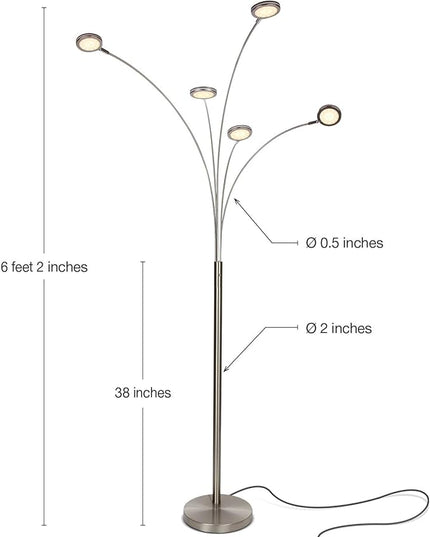 Brightech Orion Arc Floor Lamp for Living Room, Tree Floor Lamp with 5 Adjustable Arms, Multi-Head Standing Lamp with Flexible Rotating LEDs for Bedroom, Dorm - Bright Hanging Lighting - Satin Nickel - LeafyLoom