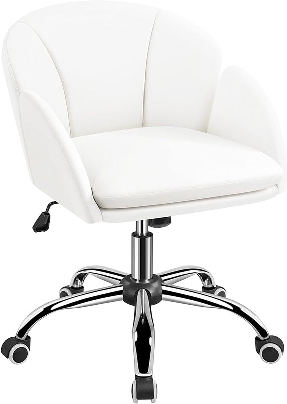 Yaheetech Cute Petal Desk Chair Home Office Swivel Upholstered Leather Makeup Vanity with Armrests for Bedroom Modern Computer Rolling Women White - LeafyLoom