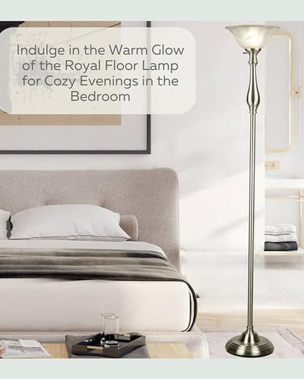 LIGHTACCENTS Floor Lamp, Standing Lamp 72-inch Tall Lamp Brushed Nickel White Alabaster Glass Shade - Torchiere, Pole Lamp, Corner Lamp, Floor Lamps for Living Room, Standing Lamps for Bedroom - LeafyLoom