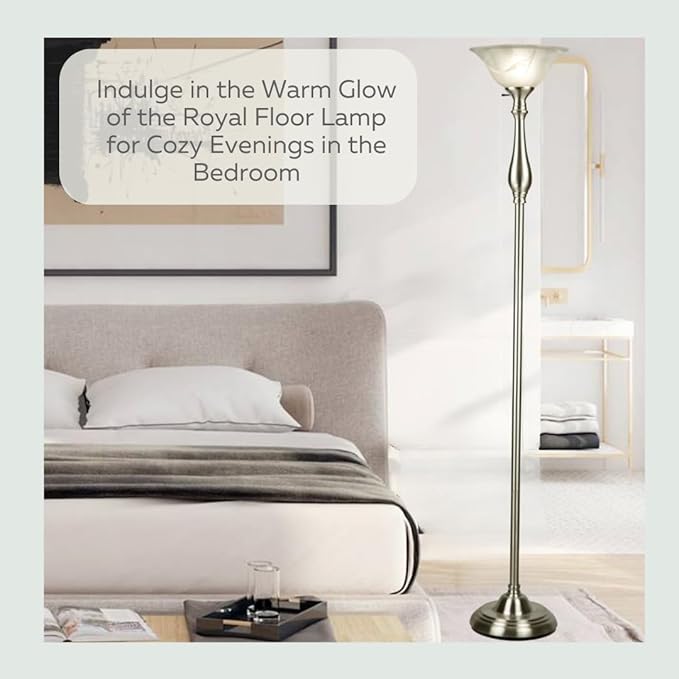 LIGHTACCENTS Floor Lamp, Standing Lamp 72-inch Tall Lamp Brushed Nickel White Alabaster Glass Shade - Torchiere, Pole Lamp, Corner Lamp, Floor Lamps for Living Room, Standing Lamps for Bedroom - LeafyLoom