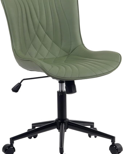 YOUTASTE Office Chair Armless Desk Chair Small Computer Swivel Rolling Chair with Wheels, Modern Upholstered PU Leather Computer Task Chair, Adjustable Home Office Desk Chairs, Olive Green - LeafyLoom