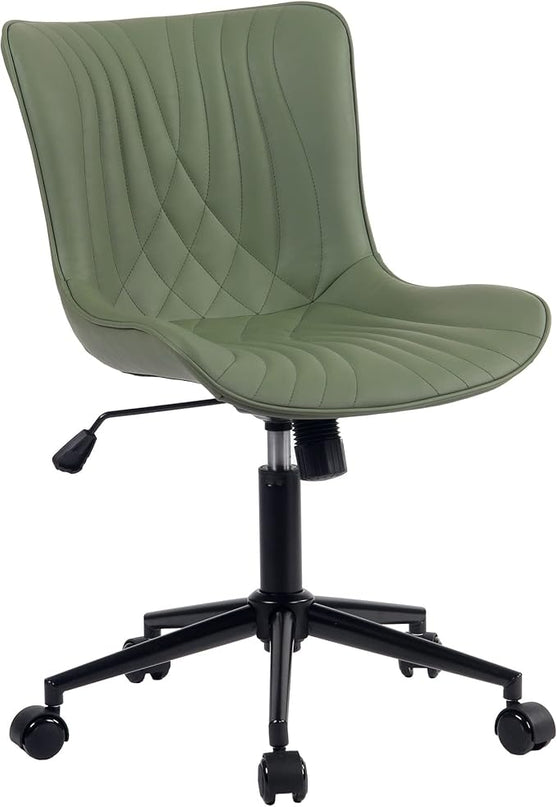 YOUTASTE Office Chair Armless Desk Chair Small Computer Swivel Rolling Chair with Wheels, Modern Upholstered PU Leather Computer Task Chair, Adjustable Home Office Desk Chairs, Olive Green - LeafyLoom