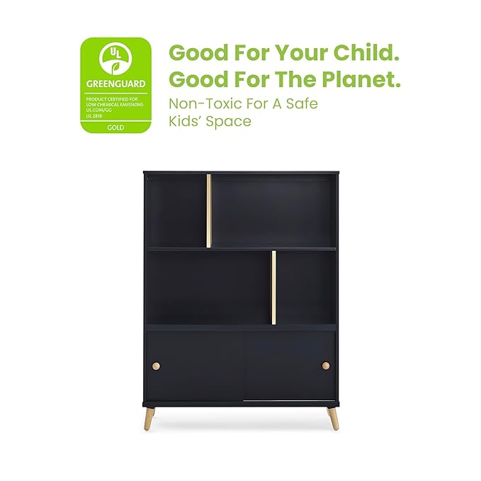 Delta Children Essex Bookcase - Greenguard Gold Certified, Black/Natural - LeafyLoom