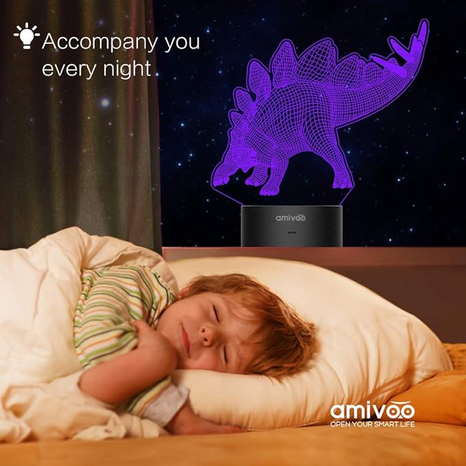 Dinosaur 3D Night Light for Kids 16 Colors Changing 3D Optical Illusion Lamp with Smart Touch & Remote Control, Best Gift for Girls Boys Kids (Stegosaurus) - LeafyLoom