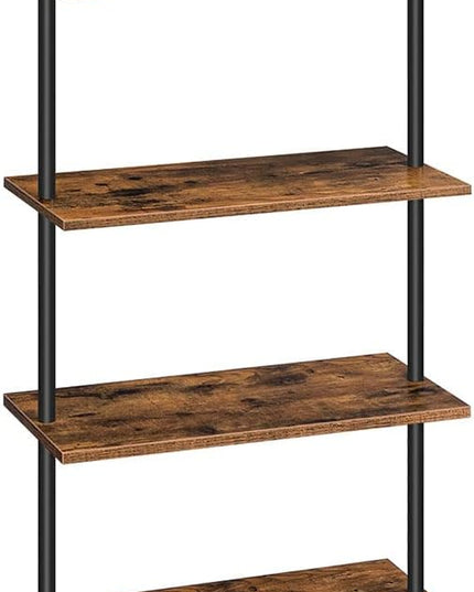 HOOBRO DIY Ladder Shelf, 6-Tier Wall Mounted Bookshelf, Office Vertical Bookcase, Wooden Storage Shelves for Home Office, Bedroom, Rustic Brown and Black BF65CJ01 - LeafyLoom